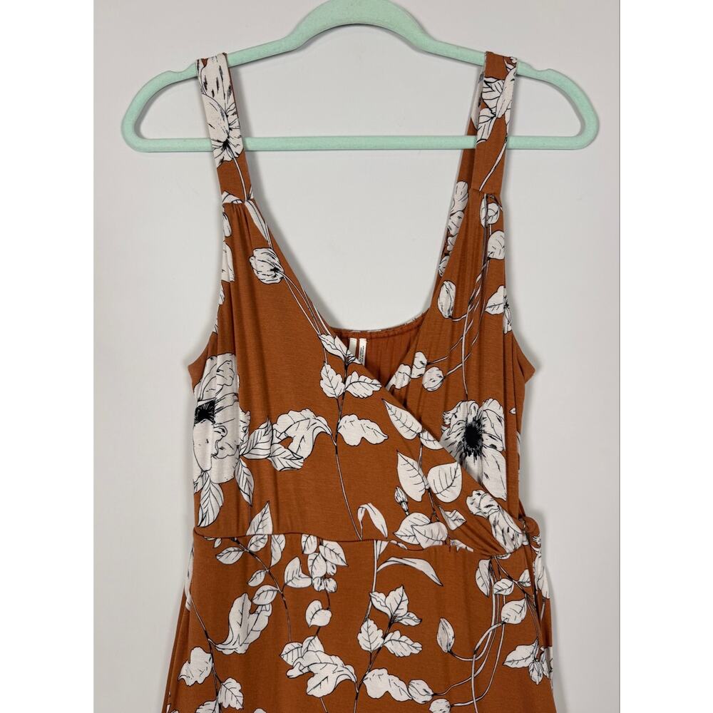 Anthropologie Ruffled Floral Midi Dress Brown Motif Medium Faux Wrap Resortwear - Picture 6 of 12